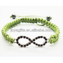 Diamante 8 shape silver color alloy green wire woven Bracelet